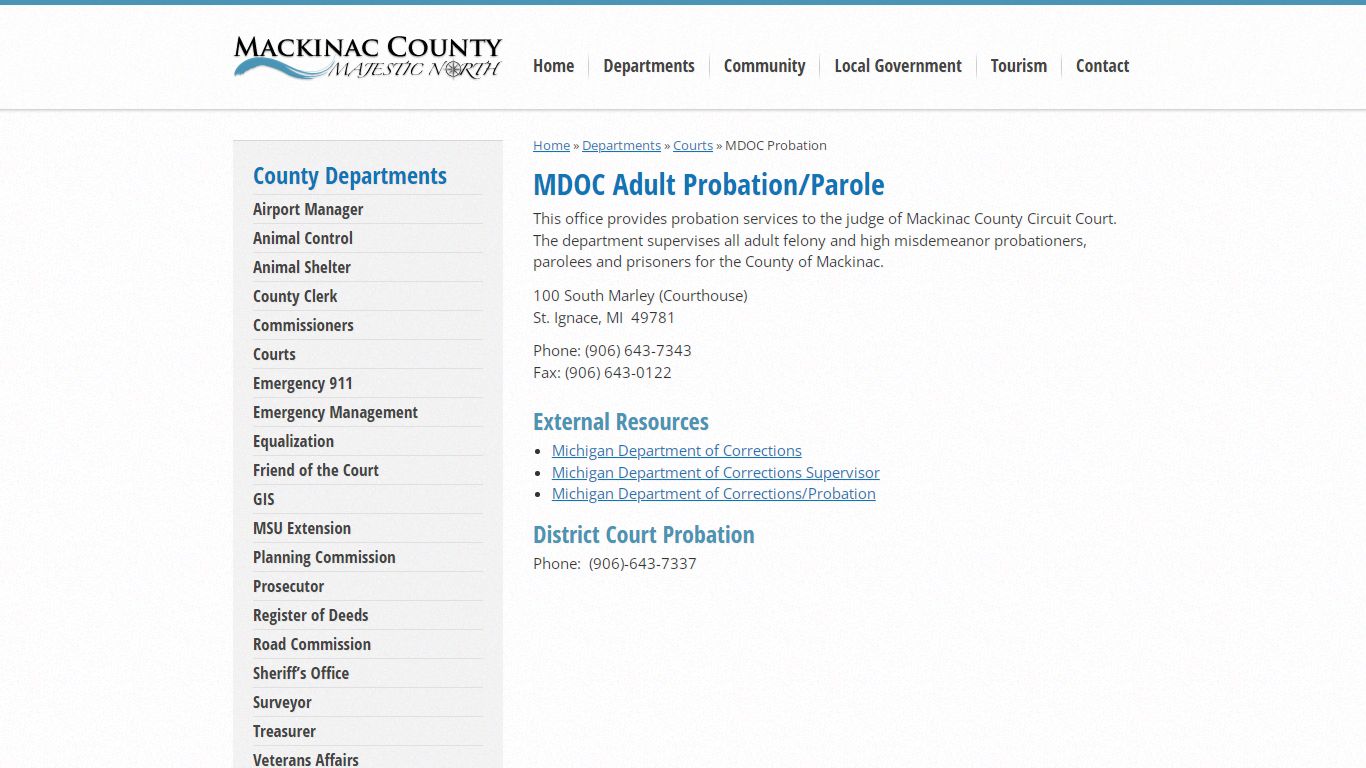 MDOC Probation | Mackinac County